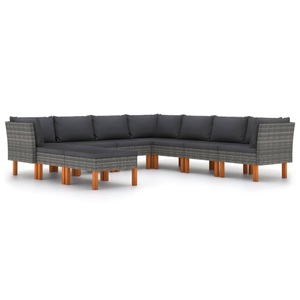 vidaXL, vidaXL 9-tlg. Garten-Lounge-Set mit Kissen Poly Rattan Grau