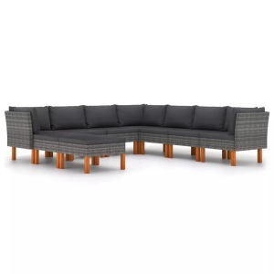 vidaXL, vidaXL 9-tlg. Garten-Lounge-Set mit Kissen Poly Rattan Grau