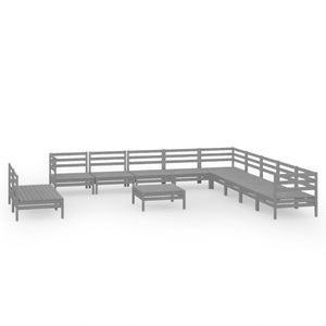 vidaXL, vidaXL 12-tlg. Garten-Lounge-Set Massivholz Kiefer Grau