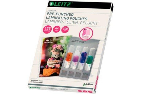 Leitz, Leitz Laminierfolie A4 125 ?m, Mediengewicht, Leitz - Laminiertasche A4 33878 glanz, 125my 100 Stk, 100 Stück, Transparent