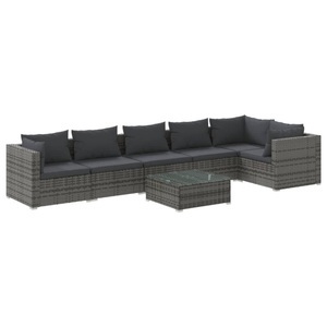 vidaXL, vidaXL 7-tlg. Garten-Lounge-Set mit Kissen Poly Rattan Grau, 