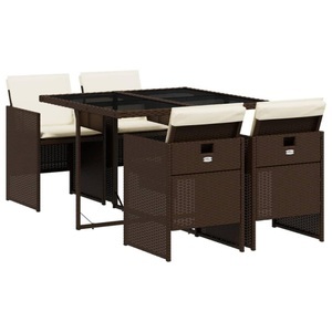 vidaXL, vidaXL 5-tlg. Garten-Essgruppe mit Kissen Braun Poly Rattan, VidaXL - Garten essgruppe poly-rattan, One Size, Braun
