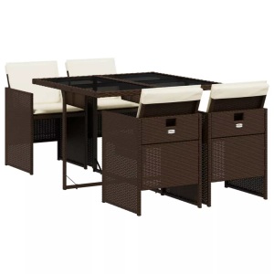 vidaXL, vidaXL 5-tlg. Garten-Essgruppe mit Kissen Braun Poly Rattan, VidaXL - Garten essgruppe poly-rattan, One Size, Braun