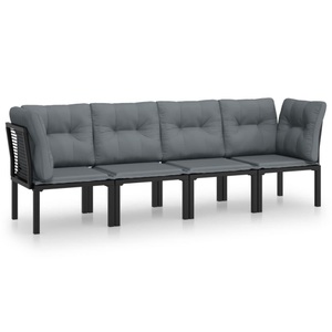 vidaXL, vidaXL 4-tlg. Garten-Lounge-Set Schwarz und Grau Poly Rattan, vidaXL 4-tlg. Garten-Lounge-Set Schwarz und Grau Poly Rattan