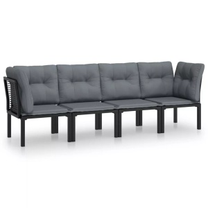 vidaXL, vidaXL 4-tlg. Garten-Lounge-Set Schwarz und Grau Poly Rattan, vidaXL 4-tlg. Garten-Lounge-Set Schwarz und Grau Poly Rattan