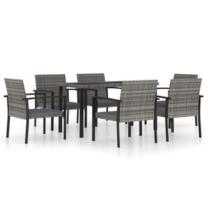 vidaXL, vidaXL 7-tlg. Garten-Essgruppe Poly Rattan Grau, vidaXL 7-tlg. Garten-Essgruppe Poly Rattan Grau