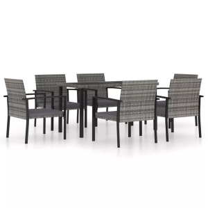 vidaXL, vidaXL 7-tlg. Garten-Essgruppe Poly Rattan Grau, vidaXL 7-tlg. Garten-Essgruppe Poly Rattan Grau