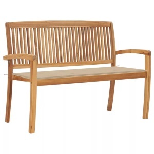 vidaXL, vidaXL Stapelbare Gartenbank mit Auflage 128,5 cm Massivholz Teak, VidaXL - Bank teak, One Size, Beige