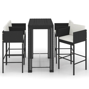 vidaXL, vidaXL 5-tlg. Gartenbar-Set mit Kissen Poly Rattan Schwarz, vidaXL 5-tlg. Gartenbar-Set mit Kissen Poly Rattan Schwarz
