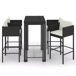 vidaXL, vidaXL 5-tlg. Gartenbar-Set mit Kissen Poly Rattan Schwarz, vidaXL 5-tlg. Gartenbar-Set mit Kissen Poly Rattan Schwarz