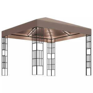 vidaXL, vidaXL Pavillon mit LED-Lichterkette 3x3 m Taupe