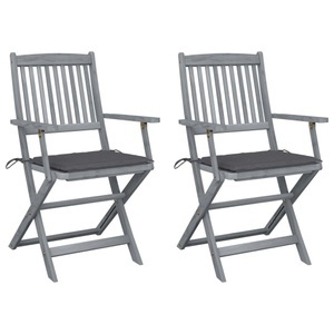 vidaXL, vidaXL Klappbare Gartenstühle 2 Stk. mit Sitzkissen Massivholz Akazie, vidaXL Klappbare Gartenstühle 2 Stk. mit Sitzkissen Massivholz Akazie