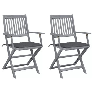 vidaXL, vidaXL Klappbare Gartenstühle 2 Stk. mit Sitzkissen Massivholz Akazie, vidaXL Klappbare Gartenstühle 2 Stk. mit Sitzkissen Massivholz Akazie