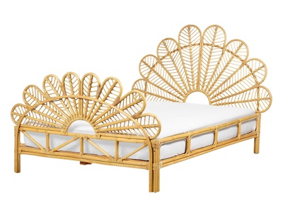 Beliani, Bett mit Lattenrost aus Rattan Boho FLORENTINE Bett mit Lattenrost aus Rattan Boho FLORENTINE