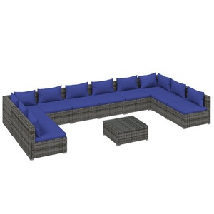 vidaXL, vidaXL 11-tlg. Garten-Lounge-Set mit Kissen Poly Rattan Grau, 