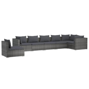 vidaXL, vidaXL 7-tlg. Garten-Lounge-Set mit Kissen Poly Rattan Grau, 
