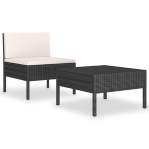 vidaXL, vidaXL 2-tlg. Garten-Lounge-Set mit Auflagen Poly Rattan Schwarz, vidaXL 2-tlg. Garten-Lounge-Set mit Auflagen Poly Rattan Schwarz