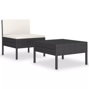vidaXL, vidaXL 2-tlg. Garten-Lounge-Set mit Auflagen Poly Rattan Schwarz, vidaXL 2-tlg. Garten-Lounge-Set mit Auflagen Poly Rattan Schwarz