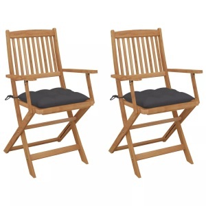vidaXL, vidaXL Klappbare Gartenstühle 2 Stk. mit Kissen Massivholz Akazie, vidaXL Klappbare Gartenstühle 2 Stk. mit Kissen Massivholz Akazie