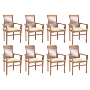 vidaXL, vidaXL Essstühle 8 Stk. mit Creme Kissen Massivholz Teak, 