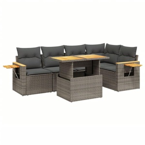 vidaXL, vidaXL 6-tlg. Garten-Sofagarnitur mit Kissen Grau Poly Rattan, vidaXL 6-tlg. Garten-Sofagarnitur mit Kissen Grau Poly Rattan