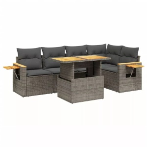 vidaXL, vidaXL 6-tlg. Garten-Sofagarnitur mit Kissen Grau Poly Rattan, vidaXL 6-tlg. Garten-Sofagarnitur mit Kissen Grau Poly Rattan