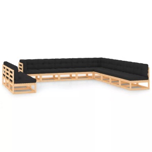 vidaXL, vidaXL 12-tlg. Garten-Lounge-Set mit Anthrazit Kissen Kiefernholz, vidaXL 12-tlg. Garten-Lounge-Set mit Kissen Massivholz Kiefer