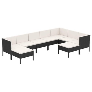 vidaXL, vidaXL 9-tlg. Garten-Lounge-Set mit Auflagen Poly Rattan Schwarz