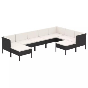 vidaXL, vidaXL 9-tlg. Garten-Lounge-Set mit Auflagen Poly Rattan Schwarz