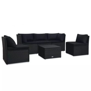 Diverse Hardware, 4-tlg. Garten-Lounge-Set mit Auflagen Poly Rattan Schwarz, vidaXL 4-tlg. Garten-Lounge-Set mit Auflagen Poly Rattan Schwarz