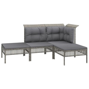 vidaXL 4-tlg. Garten-Lounge-Set mit Kissen Grau Poly Rattan