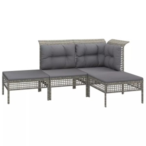 vidaXL, vidaXL 4-tlg. Garten-Lounge-Set mit Kissen Grau Poly Rattan