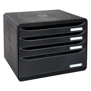 Exacompta, Schubladenbox BIG-BOX PLUS HORIZON QUER, A4+, 4 halboffene Schübe mit Auszugsstopp, Griffmulde & Etikettenhalter, Etiketten, Blauer Engel, schwarz, Schubladenbox BIG-BOX PLUS HORIZON QUER, A4+, 4 halboffene Schübe mit Auszugsstopp, Griffmulde & Etikettenhalter, Etiketten, Blauer Engel, schwarz