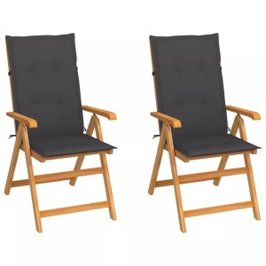 vidaXL, vidaXL Gartenstühle 2 Stk. mit Anthrazit Kissen Massivholz Teak, vidaXL Gartenstühle 2 Stk. mit Anthrazit Kissen Massivholz Teak