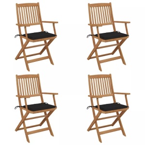 vidaXL, vidaXL Klappbare Gartenstühle 4 Stk. mit Kissen Massivholz Akazie, vidaXL Klappbare Gartenstühle 4 Stk. mit Kissen Massivholz Akazie