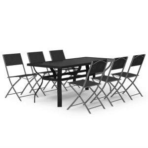 vidaXL, vidaXL 7-tlg. Garten-Essgruppe Grau und Schwarz