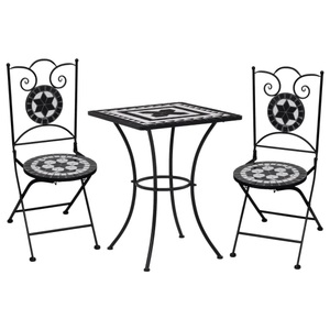 vidaXL, vidaXL 3-tlg. Bistro-Set Mosaik Keramik Schwarz und Weiß, vidaXL 3-tlg. Bistro-Set Mosaik Keramik Schwarz und Weiß