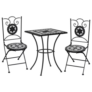 vidaXL, vidaXL 3-tlg. Bistro-Set Mosaik Keramik Schwarz und Weiß, vidaXL 3-tlg. Bistro-Set Mosaik Keramik Schwarz und Weiß