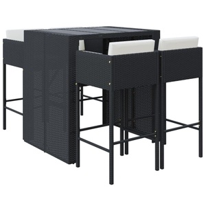 vidaXL, vidaXL 5-tlg. Gartenbar-Set mit Kissen Schwarz Poly Rattan, vidaXL 5-tlg. Gartenbar-Set mit Kissen Schwarz Poly Rattan