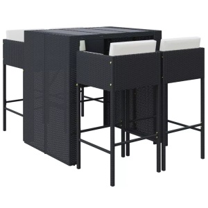 vidaXL, vidaXL 5-tlg. Gartenbar-Set mit Kissen Schwarz Poly Rattan, vidaXL 5-tlg. Gartenbar-Set mit Kissen Schwarz Poly Rattan