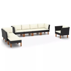 vidaXL, vidaXL 8-tlg. Garten-Lounge-Set Poly Rattan Eukalyptusholz Schwarz