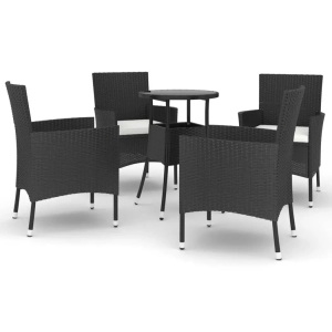 vidaXL, vidaXL 5-tlg. Garten-Bistro-Set mit Kissen Schwarz Poly Rattan, vidaXL 5-tlg. Garten-Bistro-Set mit Kissen Schwarz Poly Rattan