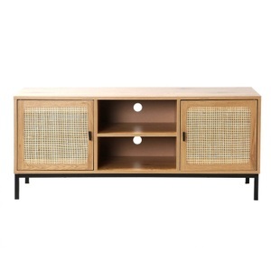 Casâme, Tv-möbel Mit 2 Türen, Rattangeflecht Und 2 Ablagen Unisex Braun ONE SIZE, Calicosy - TV-Möbel mit 2 Türen, Rattangeflecht und Ablagen L120cm, One Size, Eiche