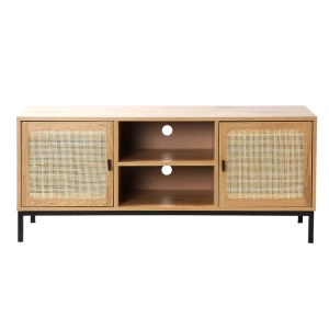 Casâme, Tv-möbel Mit 2 Türen, Rattangeflecht Und 2 Ablagen Unisex Braun ONE SIZE, Calicosy - TV-Möbel mit 2 Türen, Rattangeflecht und Ablagen L120cm, One Size, Eiche