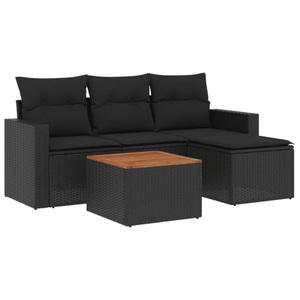 vidaXL, vidaXL 5-tlg. Garten-Sofagarnitur mit Kissen Schwarz Poly Rattan, vidaXL 5-tlg. Garten-Sofagarnitur mit Kissen Schwarz Poly Rattan