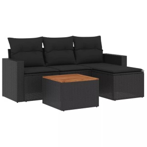 vidaXL, vidaXL 5-tlg. Garten-Sofagarnitur mit Kissen Schwarz Poly Rattan, vidaXL 5-tlg. Garten-Sofagarnitur mit Kissen Schwarz Poly Rattan