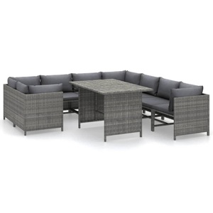 vidaXL, vidaXL 9-tlg. Garten-Lounge-Set mit Kissen Poly Rattan Grau, vidaXL 9-tlg. Garten-Lounge-Set mit Kissen Poly Rattan Grau