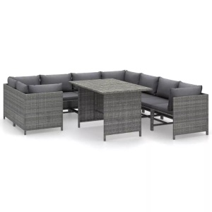 vidaXL, vidaXL 9-tlg. Garten-Lounge-Set mit Kissen Poly Rattan Grau, vidaXL 9-tlg. Garten-Lounge-Set mit Kissen Poly Rattan Grau