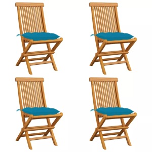 vidaXL, vidaXL Gartenstühle mit Hellblauen Kissen 4 Stk. Massivholz Teak, vidaXL Gartenstühle mit Hellblauen Kissen 4 Stk. Massivholz Teak