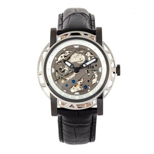 undefined, Reign - Automatik-Lederarmbanduhr Stavros - Schwarz und Silber, 